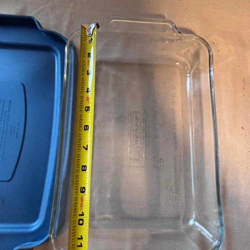 Anchor Hocking 2 Qt Clear Glass Baking Dish Rectangular Casserole Pan Blue Lid